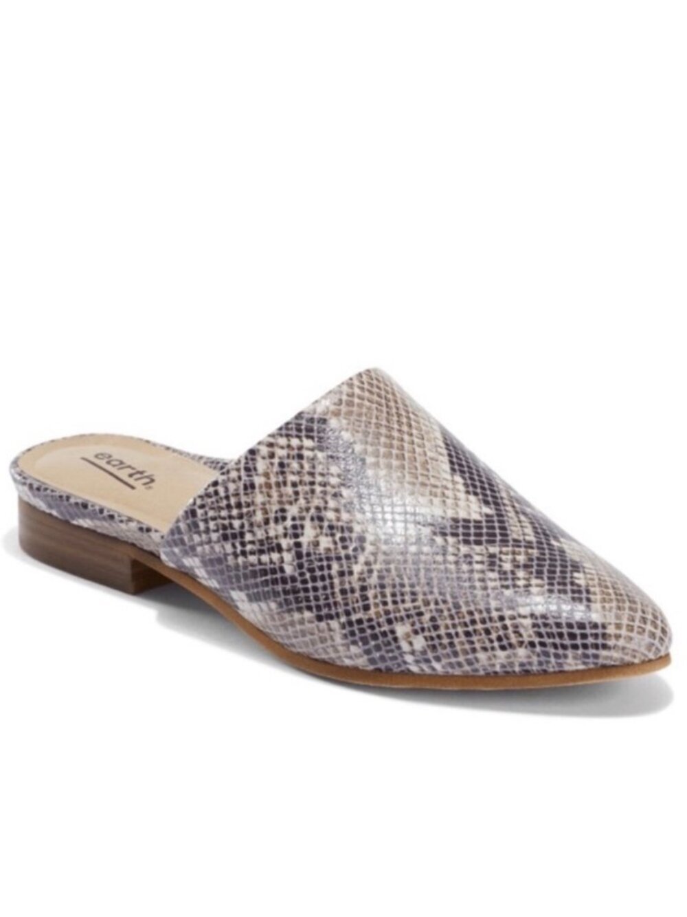 EARTH Uptown Uma Taupe Snakeskin Leather Mules 8 Slip On Comfort Block Heel